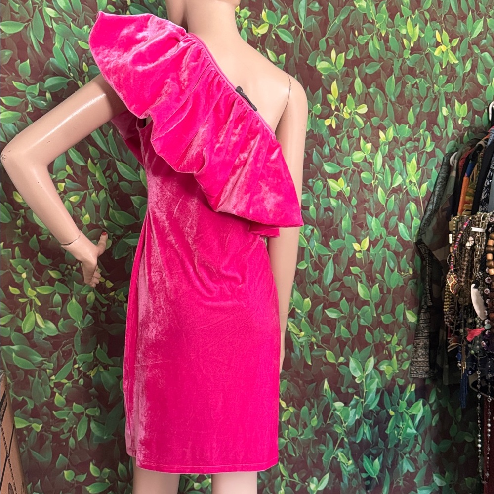 Pink Velvet Off Shoulder Abstract Dress - Picture 7 of 15